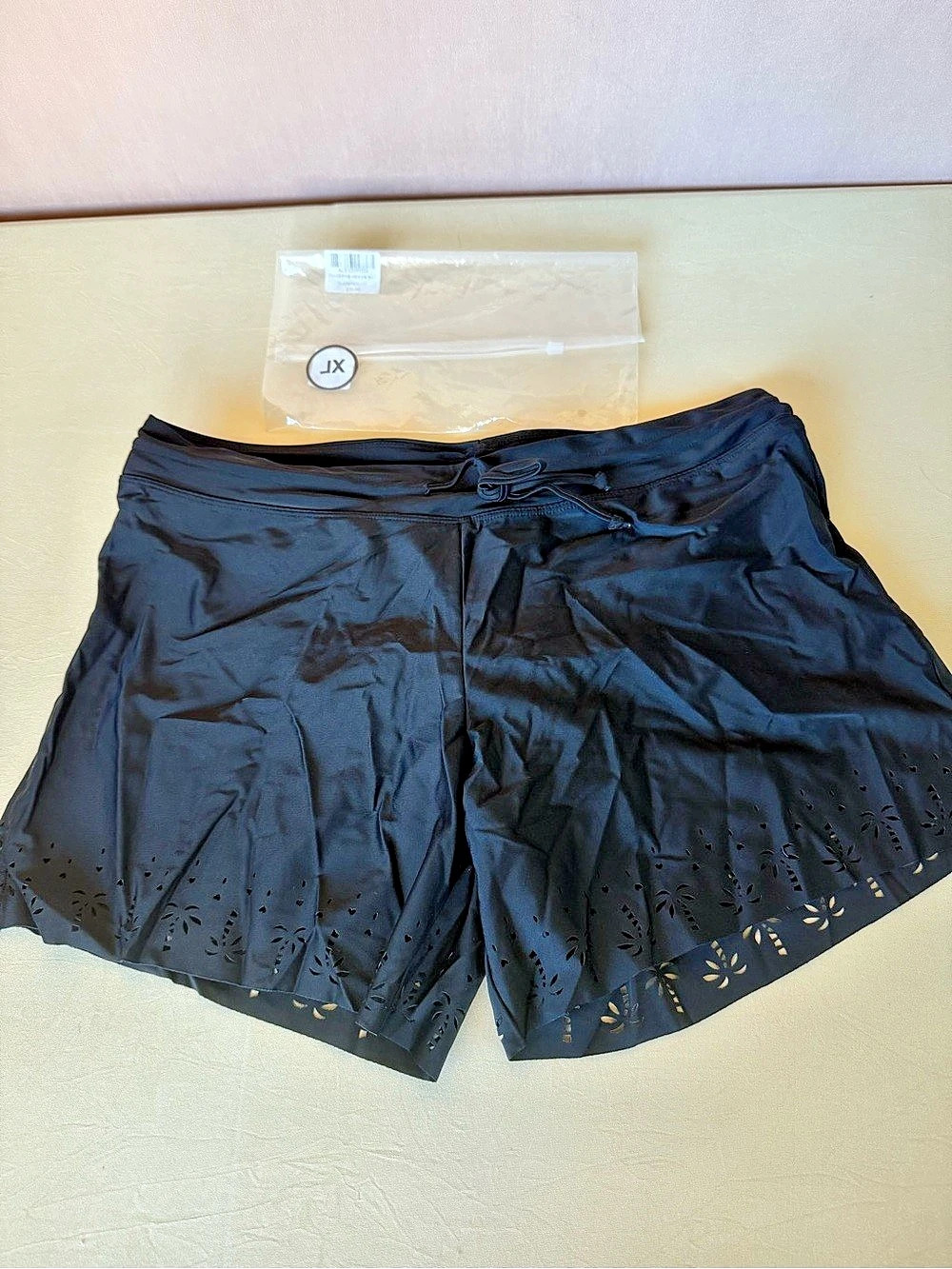 Black Eyelet Athletic Swim Shorts Size Large